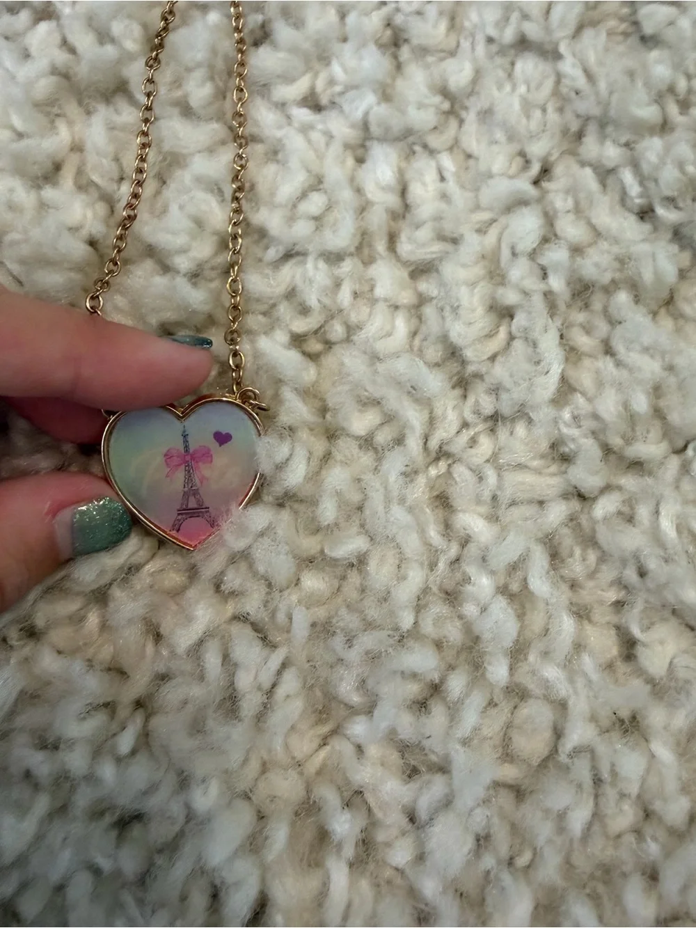 Justice Gold-Tone Heart Necklace with Pink & Blue Enamel